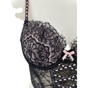 NWT Victoria’s Secret S/P Bustier Bra Black Pink Dream Angels Lined Demi $85